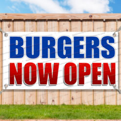 BURGERS NOW OPEN CLEARANCE BANNER Advertising Vinyl Flag Sign INV _CLR0029.psd by AMBBanners