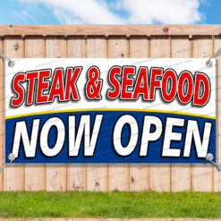 STEAK & SEAFOOD NOW OPEN Advertising Vinyl Banner Flag Sign Many Sizes__TMP7202.psd by AMBBanners